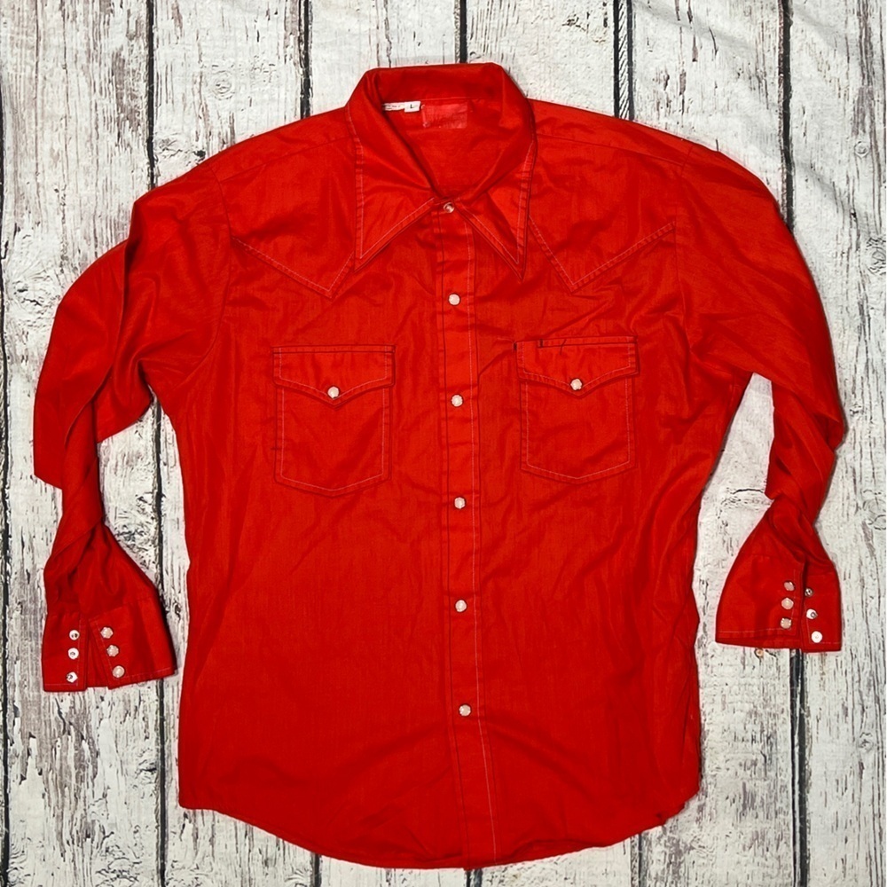 Vintage Red Western Pearl Snap Rockabilly Rancher Cowboy Shirt Mens